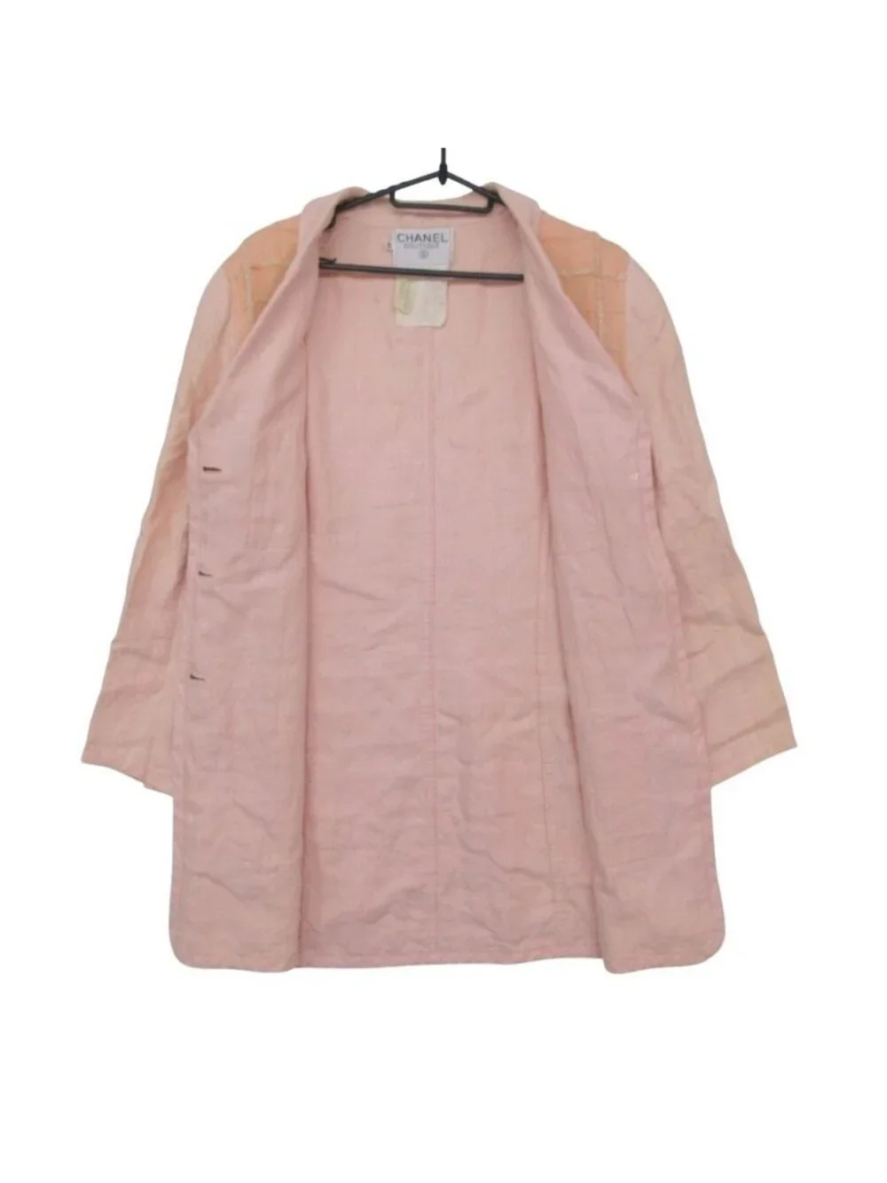 Chanel Tailored Jacket Linen Checker Tweed Outer CC Logo Button Shoulder